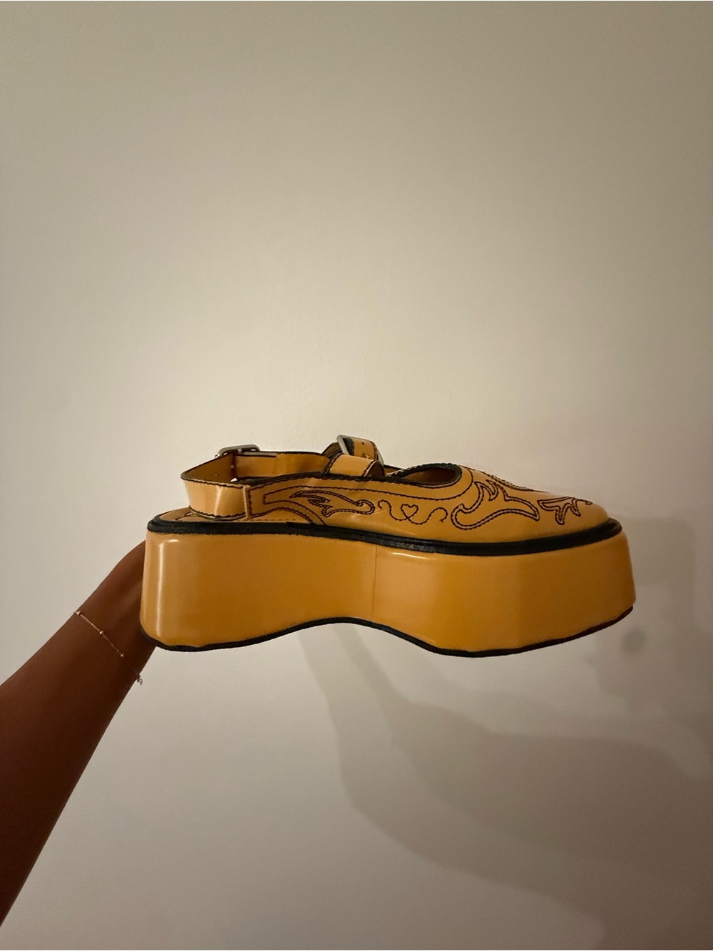 Yellow Buckle Strap Women's Leather Mary Jane - Picture 2 of 3
